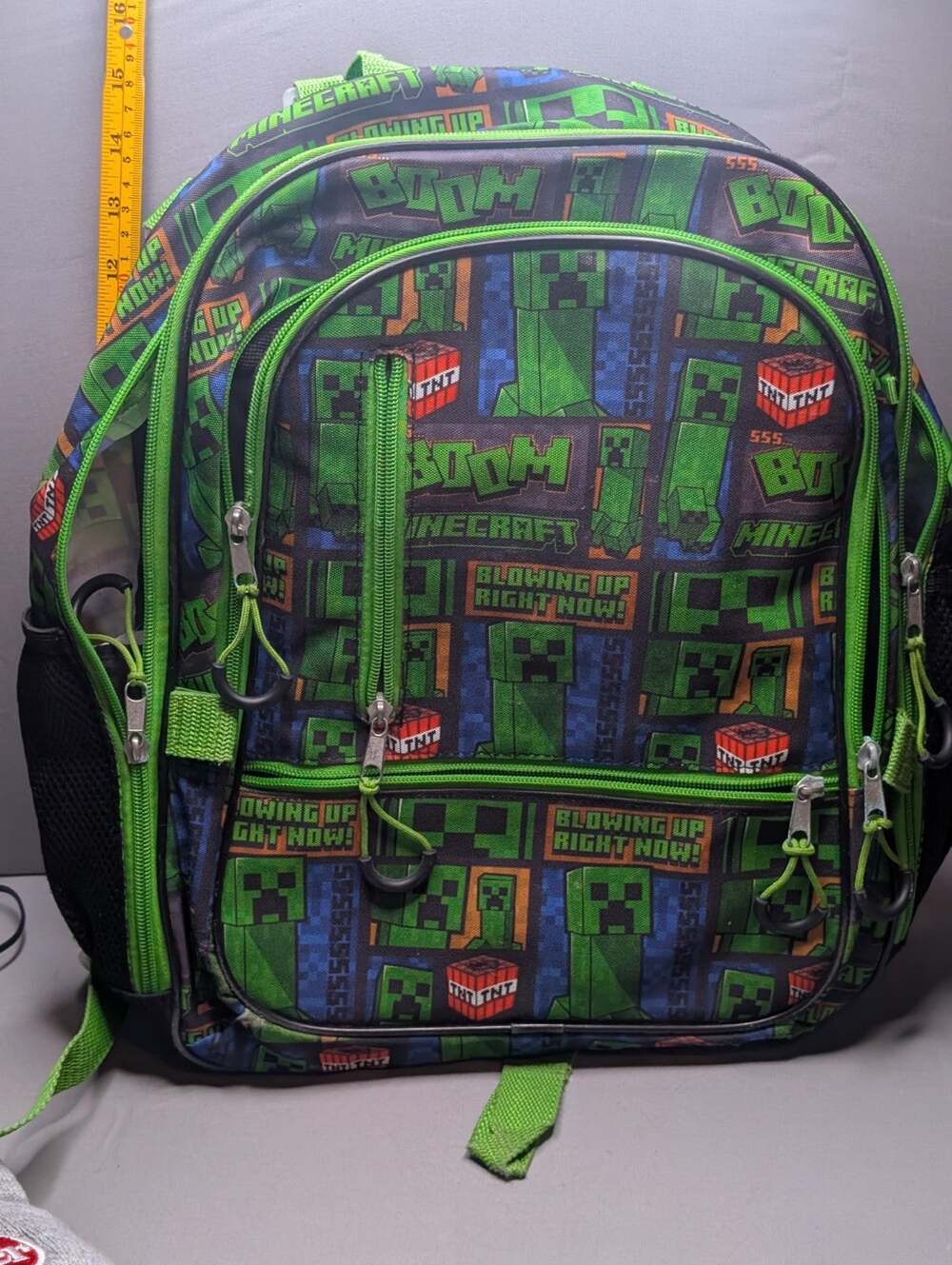 Minecraft Creeper TNT Backpack 16"Green Black School Bag Large Loop Zipper...